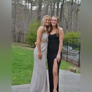 Super down black strapless prom dress
